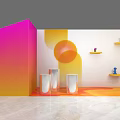 Event Display Wall Gradient Pink Orange Structure White Background Circular Patterns Decorations On Marble Floor