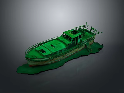 Old Green Boat With Deck Cabin And Rustic Design For Water Transport 3d model