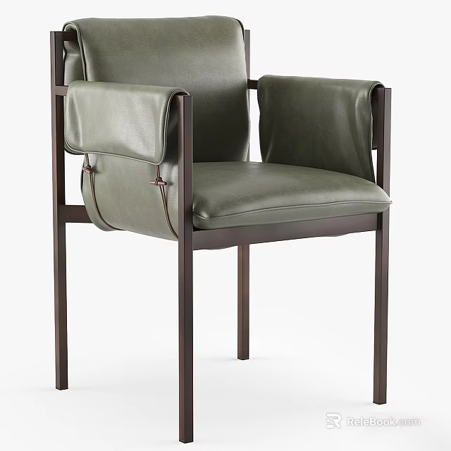 Elegant Dark Green Leather Leisure Chair With Metal Frame Design 3d model 