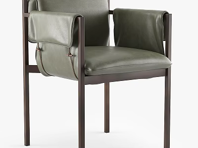 Elegant Dark Green Leather Leisure Chair With Metal Frame Design 3d model
