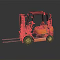 Orange And Black Forklift With Front Forks Operator Cab And Large Wheels 3d model