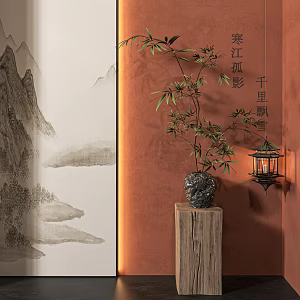 New Chinese Style Vase Dried Ornaments Middle Ancient Style Art Paint Wall Song Style Aesthetics Ceramic Vase Landscape Decorative Chandelier 3d model