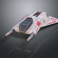 Sci Fi Weathered Spaceship Model With Double Engines Red Markings And Sleek Design 3d model