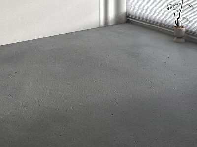 Gray Concrete Floor in Modern Interior with White Walls Window Blinds and Potted Plant 3d model