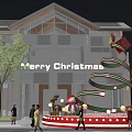 Giant Christmas Tree Balloon Decoration With Gift Boxes And Merry Christmas Sign Outside Building At Night