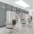 Modern Beauty Hair Salon Interior With Styling Chairs Mirrored Workstations And Bright Lighting