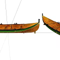 Two Traditional Wooden Boats With Orange And Green Hulls On White