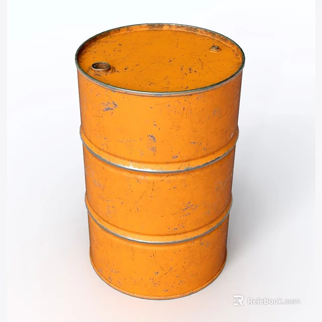 Industrial Equipment Orange Metal Drum With Rustic Surface And Metallic Hoops 3d model 