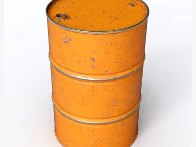 Industrial Equipment Orange Metal Drum With Rustic Surface And Metallic Hoops 3d model