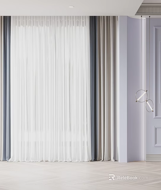 White Sheer Curtains In Modern Interior With Gray Frame Light Filtering Design 3d model 