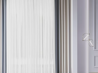 White Sheer Curtains In Modern Interior With Gray Frame Light Filtering Design 3d model