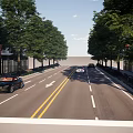 Well Designed Municipal Road With Lined Trees Buildings Lane Markings And Vehicles