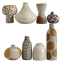 Decorative Ceramic Vessels With Various Shapes And Dot Patterns In Neutral Tones 3d model