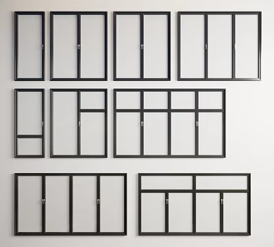 Modern Casement Windows With Black Aluminum Frames And Multiple Panel Designs 3d model