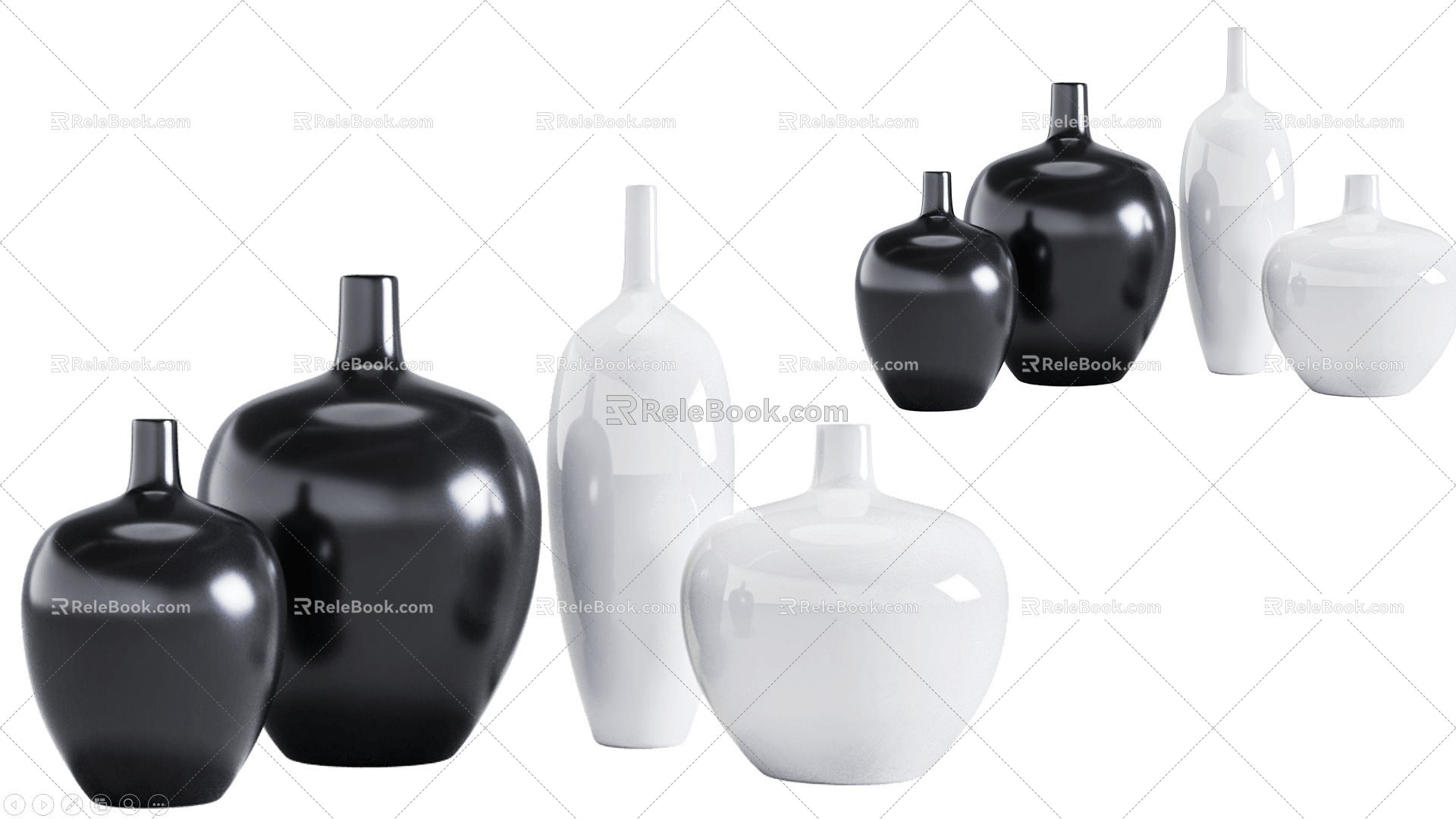 Ceramic Vase European Vase American Vase White Vase Combination Black Vase Combination 3d model