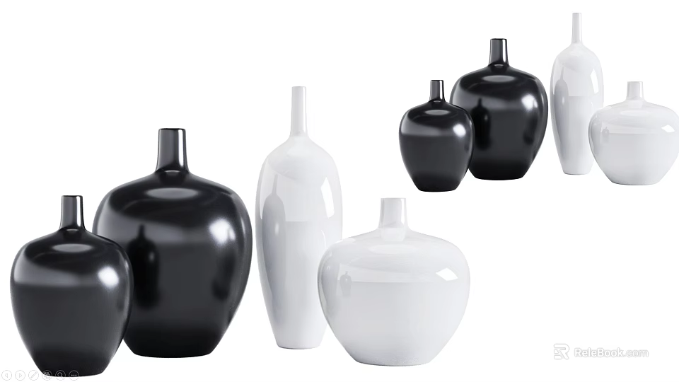 Minimalist Modern Ceramic Decorative Ornament Set With Black And White Vases For Home Decor 3d model 