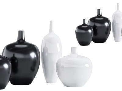 Minimalist Modern Ceramic Decorative Ornament Set With Black And White Vases For Home Decor 3d model