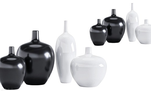 Ceramic Vase European Vase American Vase White Vase Combination Black Vase Combination 3d model