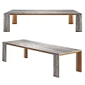 Modern Rectangular Dining Table With Sleek Marble Top And Wooden Legs 3d model