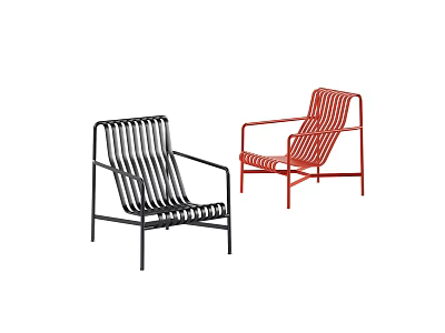 Black and Red Metal Frame Leisure Chairs with Striped Design in Modern Style 3d model