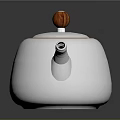 White Modern Teapot Design With Wooden Knob And Brown Rim Lid