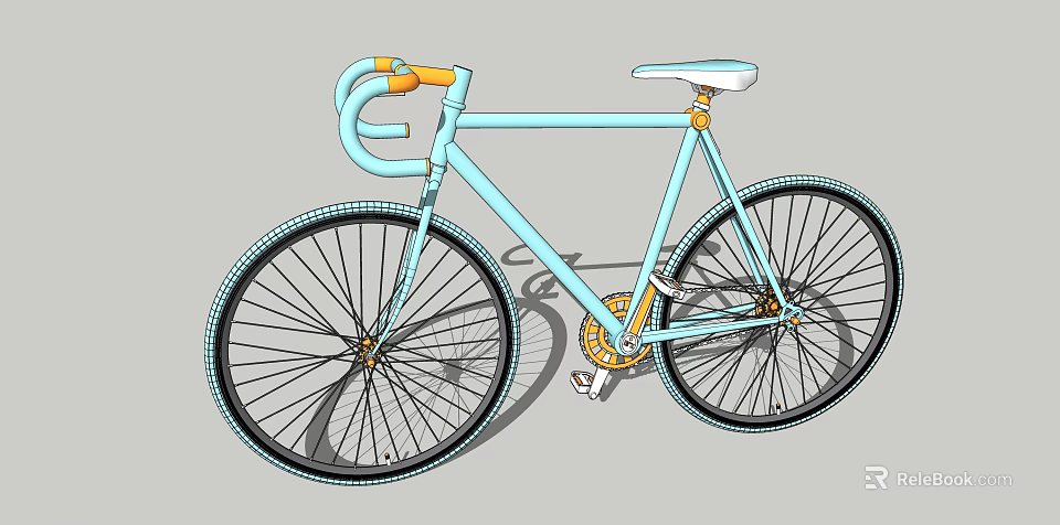 Light Blue Modern Bicycle With White Seat Orange Handlebars And Black Wheels 3d model 