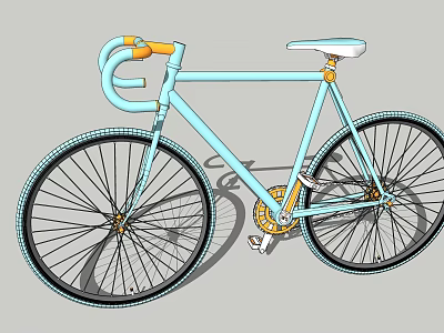 Light Blue Modern Bicycle With White Seat Orange Handlebars And Black Wheels 3d model