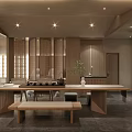 Serene Chinese Clubhouse With Massage Chairs Wooden Decor And Dining Space