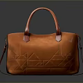 Stylish Orange Leather Handbag With Geometric Stitch Pattern Handles And Detachable Shoulder Strap