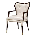 Elegant White Leather Accent Chair With Dark Wood Armrests Tufted Back And Brass Rivets