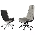 Modern Leather Office Chair With Light Gray Beige Padded Seat And Caster Wheels