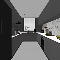 Modern Kitchen Interior Design With Gray Cabinets Marble Backsplash And Appliances 3d model