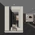 Modern Entryway Design With Marble Accent And Decorative Sculpture In Contemporary Home