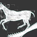 Silver Horse Anatomical Model Showing Muscle And Bone Structure In Running Pose With Feather Base