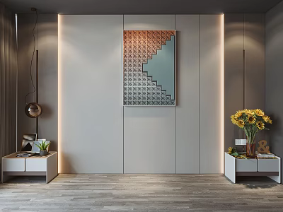 Modern Bedroom Accent Wall Design With Art Cabinets And Decor 3d model