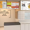 Restaurant Kitchen Interior With Hanging Menu Boards Modern Counter And Tile Wall Design