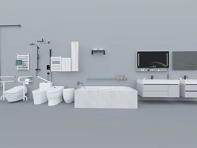 Modern Minimalist Bathroom With Full Set Of High Quality Sanitary Wares And Various Practical Accessories 3d model