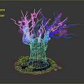 Mystical Tree Face Game Character With Glowing Purple Blue Branches Green Moss And Stone Base
