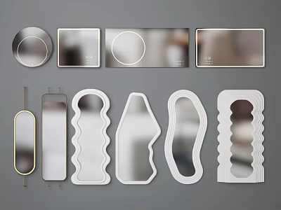 Various Shaped Modern Decorative Mirrors With Gold And White Frames For Home Interior 3d model