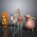 Cartoon Animal Characters Including Lion Zebra Giraffe And Pig Standing Together
