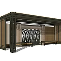 Roofed Outdoor Pergola With Decorative Lattice And Wooden Benches
