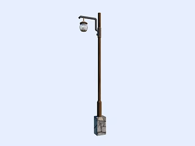 Outdoor Classic Street Light with Metal Pole Stone Base and Transparent Lampshade 3d model