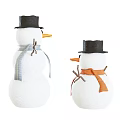 Cute Snowmen Decorations With Black Hats Blue And Orange Scarves And Branch Arms