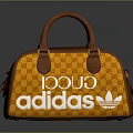 Adidas Stylish Bag in Orange Brown Pattern with White Three Leaf Logo and Leather Handle