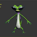 Green Lizard Game Movie Character With Black Sunglasses Pink Scarf White Belly In Standing Pose 3d model