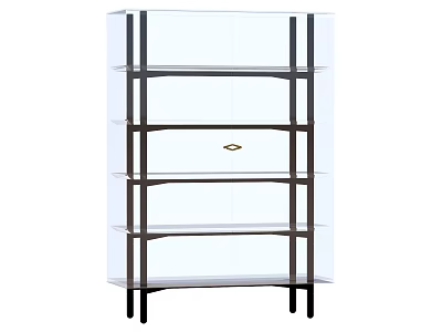 Modern Decorative Cabinet With Transparent Glass Shelves And Black Metal Frame 3d model