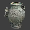 Ancient Bronze Vase With Dragon Handles And Intricate Traditional Carvings