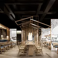 Traditional Chinese Restaurant Interior With Wooden Structures Open Layout And Decorative Paintings
