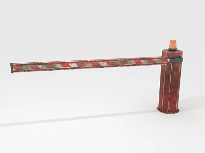 Worn Red And White Striped Parking Barrier With Orange Warning Light Pole 3d model