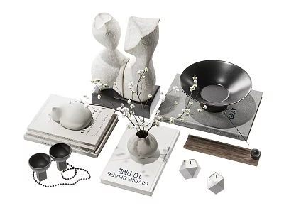 Minimalist Modern Decorative Ornament Set With White Abstract Sculptures Black Bowl Vase And Geometric Cubes 3d model